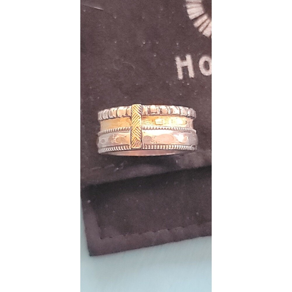Men's Custom Ring Wedding Band Recycled Sterling & Gold Hot Rox sz 11.5- 11.75